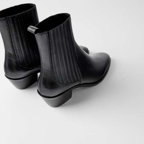 Zara Shoes - NWT Zara black leather heeled cowboy ankle boots